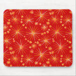 ミッドセンチュリースプートニクパターン、深いレッド マウスパッド<br><div class="desc">オリジナル「スプートニクモダン」衛星によるスパイクされた球のインスパイアミッドセンチュリーの壁紙パターンのデジタル再生 – サンゴの色合い、オレンジ、金ゴールドと深いの上の白、トマトレッド背景</div>