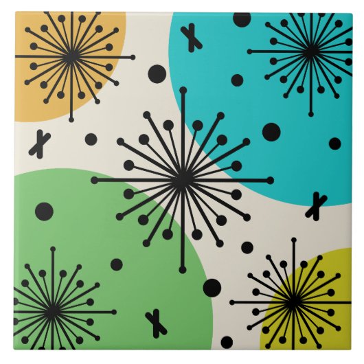 ミッドセンチュリースプートニク数々のスターバスト色 タイル (正面)