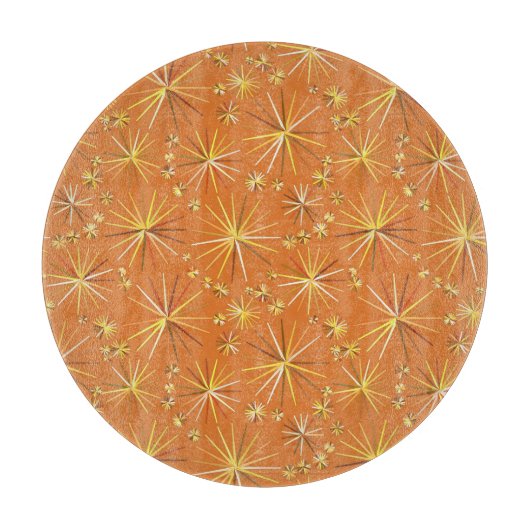 ミッドセンチュリースプートニク模様，テラコッタ カッティングボード (正面)