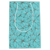 ミッドセンチュリースプートニク模様、ロビンの卵ブルー ミディアムペーパーバッグ (正面)