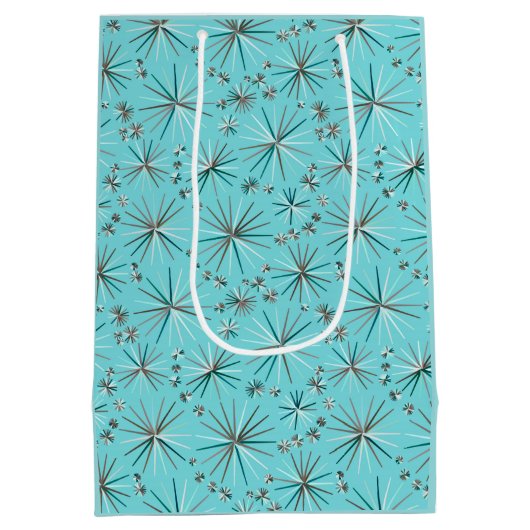 ミッドセンチュリースプートニク模様、ロビンの卵ブルー ミディアムペーパーバッグ (裏面)
