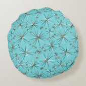 ミッドセンチュリースプートニク模様、ロビンの卵ブルー ラウンドクッション (裏面)