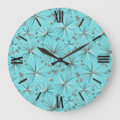 ミッドセンチュリースプートニク模様、ロビンの卵ブルー ラージ壁時計 (正面)