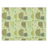 ミッドセンチュリーセージのティーカップパターン テーブルクロス (正面(横))