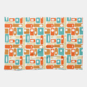 ミッドセンチュリーターコイズオレンジ長方形パターン キッチンタオル (横)