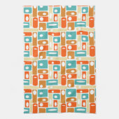 ミッドセンチュリーターコイズオレンジ長方形パターン キッチンタオル (縦)