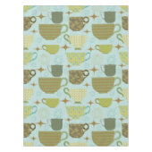 ミッドセンチュリーターコイズティーカップパターン テーブルクロス (正面)