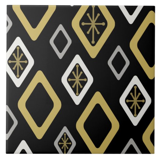 ミッドセンチュリーダイアモンズブラック金ゴールド タイル (正面)