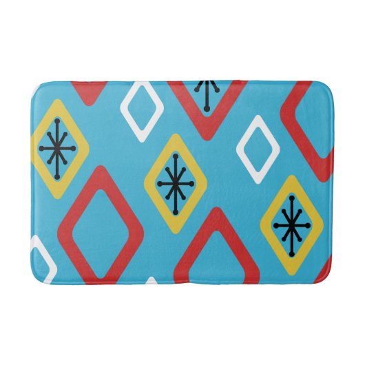 ミッドセンチュリーダイアモンブルーレッドイエロー バスマット (正面)