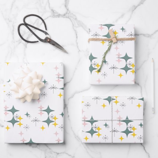 ミッドセンチュリーダイモダンヤモンドスターバストピンク金ゴールドティール(緑がかった色) ラッピングペーパーシート (正面)