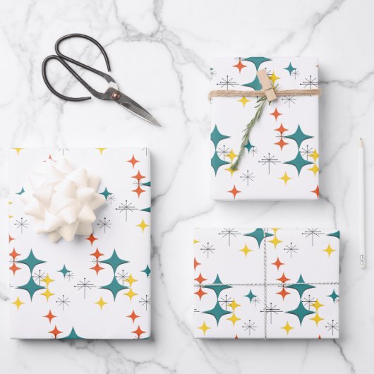 ミッドセンチュリーダイヤモンドスターバストターコイズオレンジ ラッピングペーパーシート (正面)