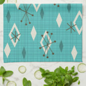 ミッドセンチュリーダイヤモンドスターバストターコイズ キッチンタオル (折り畳み)