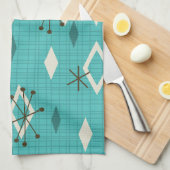 ミッドセンチュリーダイヤモンドスターバストターコイズ キッチンタオル (四つ折り)