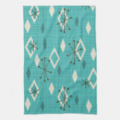 ミッドセンチュリーダイヤモンドスターバストターコイズ キッチンタオル (縦)