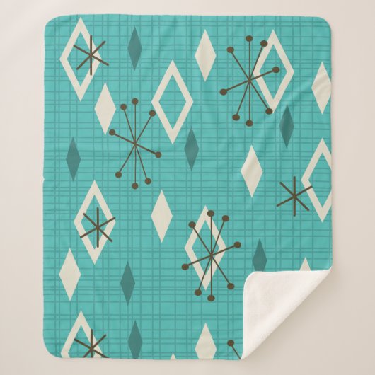 ミッドセンチュリーダイヤモンドスターバストターコイズ シェルパブランケット (正面)
