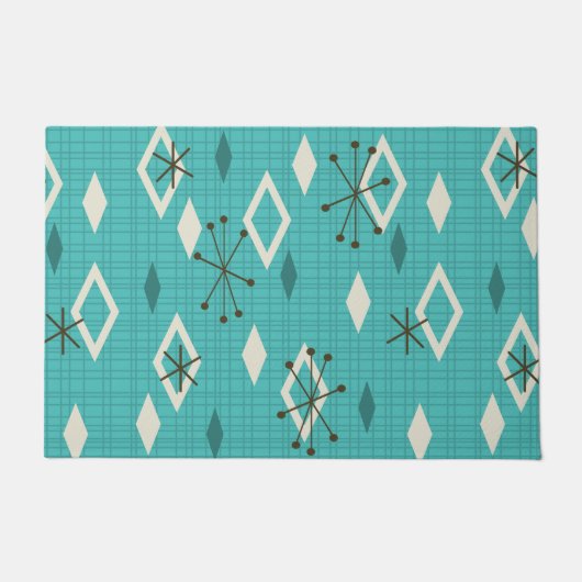 ミッドセンチュリーダイヤモンドスターバストターコイズ ドアマット (正面)
