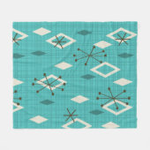 ミッドセンチュリーダイヤモンドスターバストターコイズ フリースブランケット (正面(横))