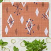 ミッドセンチュリーダイヤモンドスターバストバーンドオレンジ キッチンタオル (折り畳み)