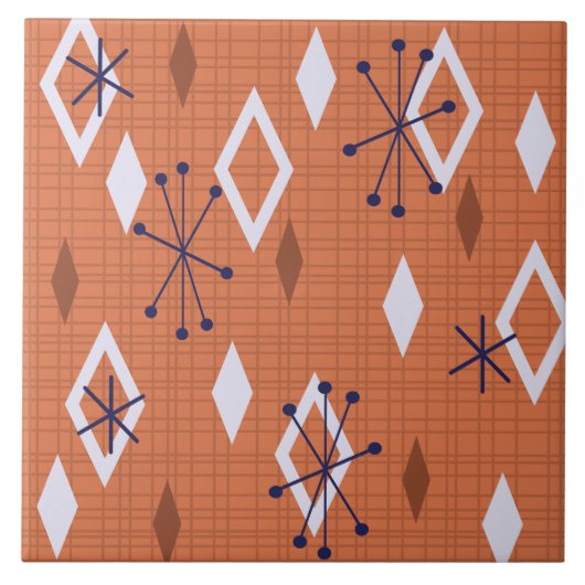 ミッドセンチュリーダイヤモンドスターバストバーンドオレンジ タイル (正面)