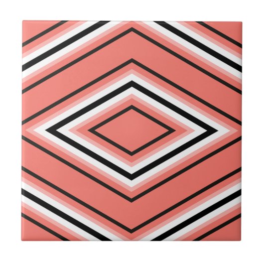 ミッドセンチュリーダイヤモンドパターンコーラルブラック&ホワイト タイル (正面)