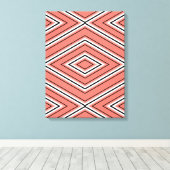 ミッドセンチュリーダイヤモンドパターンコーラル、白黒 キャンバスプリント (インサイチュ (ウッドフロア))