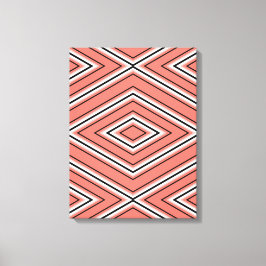 ミッドセンチュリーダイヤモンドパターンコーラル、白黒 キャンバスプリント