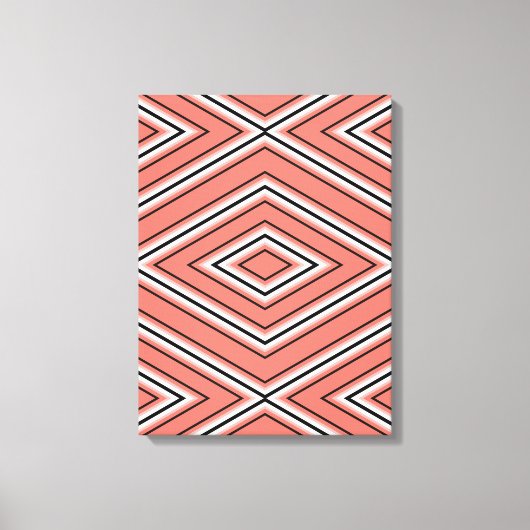 ミッドセンチュリーダイヤモンドパターンコーラル、白黒 キャンバスプリント (正面)