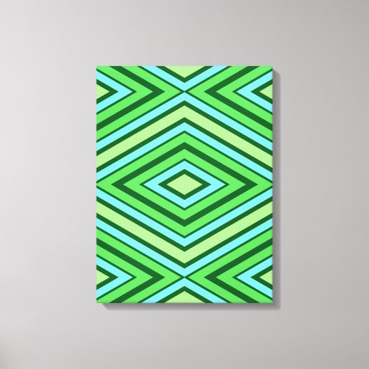 ミッドセンチュリーダイヤモンドパターンジェードグリーンとアクア キャンバスプリント (正面)
