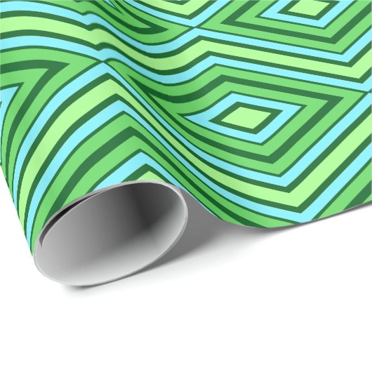 ミッドセンチュリーダイヤモンドパターンジェードグリーンとアクア ラッピングペーパー (ロールコーナー)
