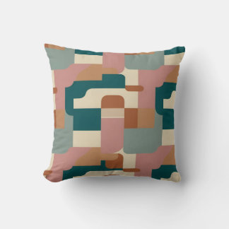 ミッドセンチュリーティール（緑がかった色）、ピンク、オレンジ、クリーム クッション