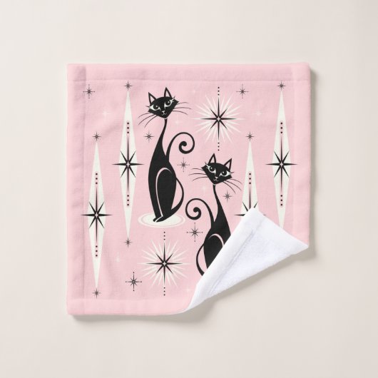 ミッドセンチュリーニャウレトロアトミックが温かいピンク バスタオルセット (ウォッシュタオル)