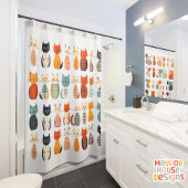 ミッドセンチュリーニャウレトロアトミック猫ピンク シャワーカーテン