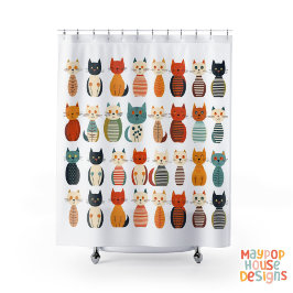 ミッドセンチュリーニャウレトロアトミック猫ピンク シャワーカーテン