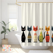 ミッドセンチュリーニャウレトロアトミック猫ピンク シャワーカーテン