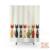 ミッドセンチュリーニャウレトロアトミック猫ピンク シャワーカーテン