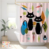 ミッドセンチュリーニャウレトロアトミック猫ピンク シャワーカーテン