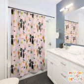 ミッドセンチュリーニャウレトロアトミック猫ピンク シャワーカーテン