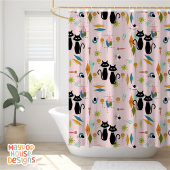 ミッドセンチュリーニャウレトロアトミック猫ピンク シャワーカーテン