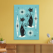 ミッドセンチュリーニャウレトロアトミック・キャッツ・オン・ブルー キャンバスプリント (インサイチュ (リビング))