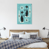 ミッドセンチュリーニャウレトロアトミック・キャッツ・オン・ブルー キャンバスプリント (インサイチュ (寝室))