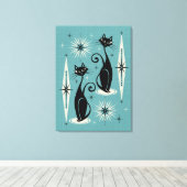 ミッドセンチュリーニャウレトロアトミック・キャッツ・オン・ブルー キャンバスプリント (インサイチュ (ウッドフロア))