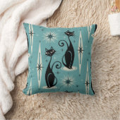 ミッドセンチュリーニャウレトロアトミック・キャッツ・オン・ブルー クッション (ブランケット)