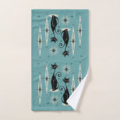 ミッドセンチュリーニャウレトロアトミック・キャッツ・オン・ブルー バスタオルセット (ハンドタオル)