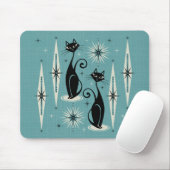 ミッドセンチュリーニャウレトロアトミック・キャッツ・オン・ブルー マウスパッド (マウス)