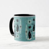 ミッドセンチュリーニャウレトロアトミック・キャッツ・オン・ブルー マグカップ (正面左)