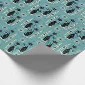 ミッドセンチュリーニャウレトロアトミック・キャッツ・オン・ブルー ラッピングペーパー (角)