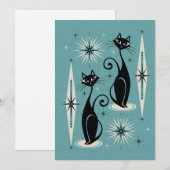 ミッドセンチュリーニャウレトロアトミック・キャッツ・オン・ブルー 招待状 (正面/裏面)