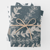 ミッドセンチュリーネイビーブルー幾何学植物学 ラッピングペーパーシート (インサイチュ)