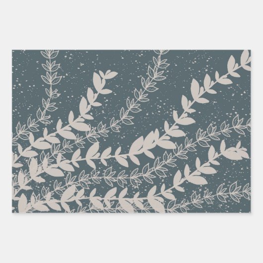 ミッドセンチュリーネイビーブルー幾何学植物学 ラッピングペーパーシート (正面)