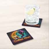 ミッドセンチュリーネオンサインカクテルアワーウーマン スクエアペーパーコースター (インサイチュ)